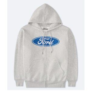 FORD Mustang Boss 302 Full-Zip Hoodie Gray Fleece Unisex Size M
